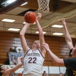 PHOTO BY FOREST WORGUM Montesanos Mason Fry (22) scores from inside during a 63-53 loss to Aberdeen on Monday at Montesano High School.