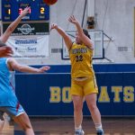 PHOTO BY FOREST WORGUM Aberdeen guard Bentley Brown (32) scored a game-high 22 points and recorded her 500th career 3-pointer in an 83-38 loss to Mark Morris on Saturday at Aberdeen High School.