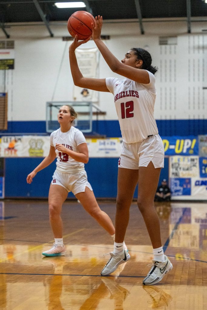 PHOTO BY FOREST WORGUM Hoquiams Bethany Betancourth (12) puts up a shot during a win over Franklin Pierce on Tuesday at the Adna Holiday Tournament at Adna High School.