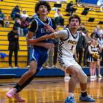 PHOTO BY FOREST WORGUM Elmas Trayton Webb (left) and Aberdeens Isaac Garcia compete for a rebound during the Eagles 68-66 win on Tuesday at Aberdeen High School.
