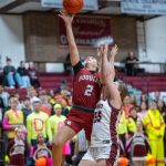 PHOTO BY FOREST WORGUM Hoquiam guard Lexi LaBounty (2) drives to the hoop against Montesanos Regan Wintrip in the Grizzlies 40-28 victory on Friday in Montesano. Hoquiams victory snaps a 26 game losing streak to the Bulldogs.