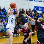 PHOTO BY MIKE ROBERTS Elmas Mikayla Roberts (5) scored 15 points in a 61-42 win over Tenino on Friday at Elma High School.