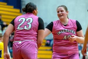 PHOTO BY FOREST WORGUM Hoquiams Sydney Gordon (right) and Aaliyah Kennedy helped the Grizzlies to a 61-35 win over Aberdeen on Monday at Aberdeen High School.