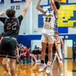 PHOTO BY FOREST WORGUM Aberdeen guard Jhacob Quezada (23) pulls up for a jump shot against W.F. Wests Hayden Rooney during the Bobcats 62-51 victory on Tuesday in Aberdeen.