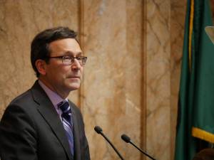 Bill Lucia / Washington State Standard
Washington Gov. Bob Ferguson at his State of the State address on Jan. 13, 2026. Ferguson did not discuss the budget cuts hes proposing in his speech but theyve stoked plenty of testimony in the first days of the 2026 legislative session.