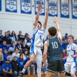 PHOTO BY FOREST WORGUM Elma guard JanCarlos Moreno (12) hits a jump shot during a 60-44 win over Montesano on Wednesday at Elma High School.