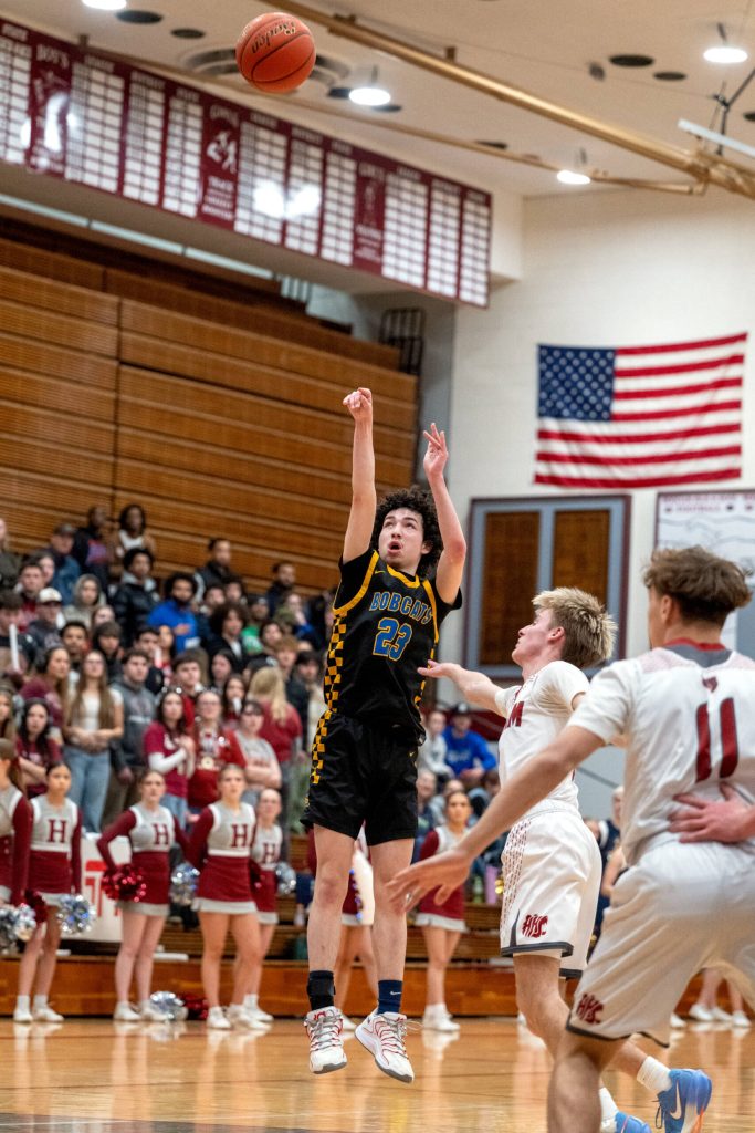 PHOTO BY FOREST WORGUM Aberdeen senior guard Jhacob Quezada (23) puts up a shot during a 69-60 loss to Hoquiam on Thursday at Hoquiam Square Garden.