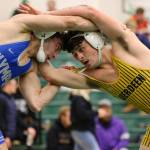 ERICA MCCRORY | MCCRORY PHOTOGRAPHY Aberdeens Glenny Black (right) wrestles Olympics Finn Devine during a 150-pound match at the Keigen Langholff Memorial meet on Saturday in Silverdale.