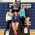 SUBMITTED PHOTO Aberdeen placers, led by Daisy Vessey (top left) and Xela Kowoosh (top right), helped the Bobcats win the team title at the Mascara Madness event on Saturday in Belfair.