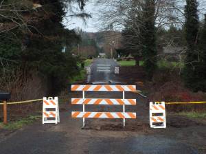 City of Montesano
In the city of Montesano, a culvert failure beneath Talbot Road has resulted in the road being closed for the foreseeable future. The utility lines, water, sewer, gas, have been deadheaded and rerouted.