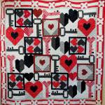 For the month of February, the Sea Pal Quilting group is displaying this beautiful quilt called My Valentine in Ocean Shore Librarys meeting room 2. This quilt is pieced by Judy Link and quilted by Jane Adams.