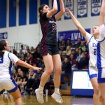 PHOTO BY HAILEY BLANCAS 
Montesano senior Jillie Dalan puts up a jump shot during a 42-41 victory over Elma on Thursday at Elma High School.