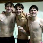 PHOTO BY DENNIS NELSON
Aberdeen divers (from left) Toby Nelson, Jackson Cihak and Zeke Olson swept the top three spots at the 2A District 4 Championships on Saturday in Auburn.
