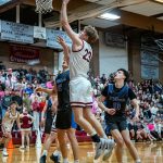PHOTO BY FOREST WORGUM Montesanos Caden Grubb (23) scores two of his 18 points during a 75-56 win over La Center in a 1A District 4 Tournament game on Thursday in Montesano.