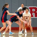 PHOTO BY FOREST WORGUM Hoquiam guard Lexi LaBounty (2) steals the ball during a 35-28 win over Kings Way Christian in a 1A District 4 Tournament game on Friday at Hoquiam High School.