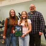 Among the businesses contributing to Jacelyns fundraiser was Our Community Credit Union. Pictured are Rachelle Clark, manager of the OURCU McCleary branch, and McCleary School Principal John Heley.