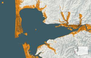 Washington Geological Survey, Department of Natural Resources
The orange areas show what may be flooded if there was a 9.0 earthquake along the Cascadia subduction zone, according to the tsunami model used by Washington State researchers.