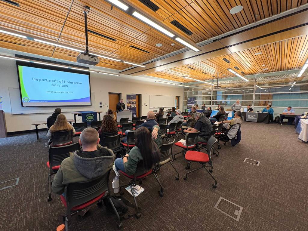 Two dozen people attended the Small Business Requirements and Resources workshop at Grays Harbor College. (Jerry Knaak / The Daily World)