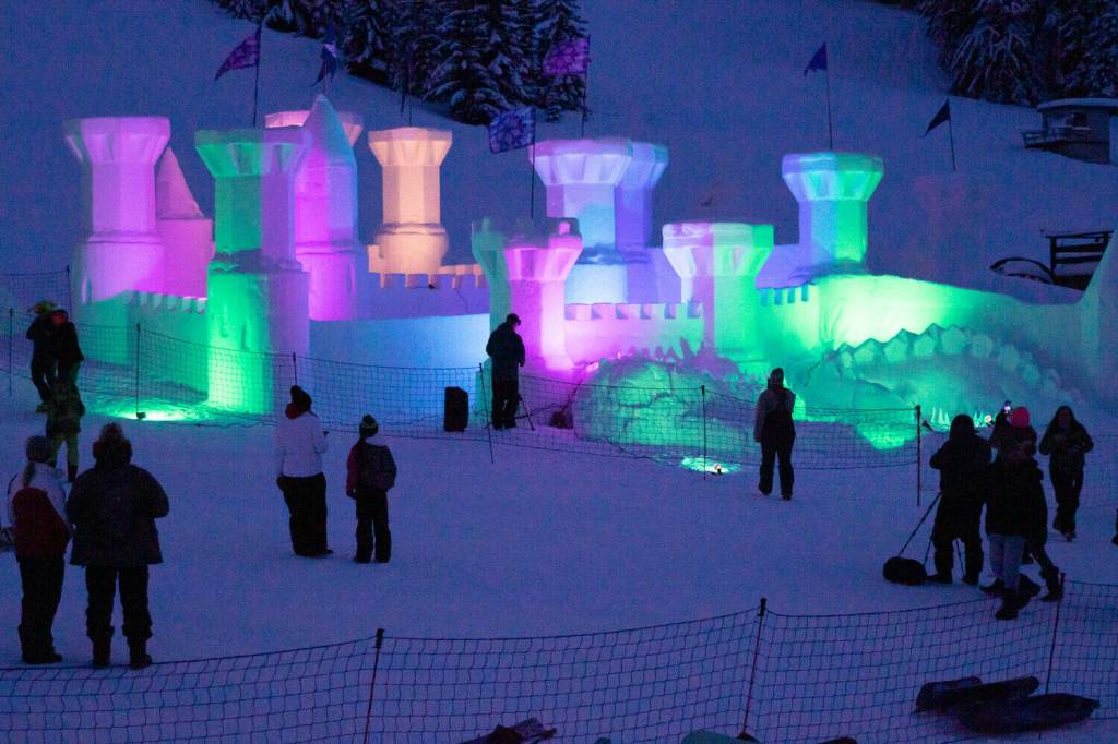 Riley Hudson / The Chronicle
The castle lit up at night during the Winter Carnival at White Pass on March 2, 2024.
