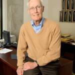 Office of the Secretary of State
Slade Gorton in his office at the Gorton Center in Seattle in 2010. On the wall behind him are quills from his U.S. Supreme Court appearances.