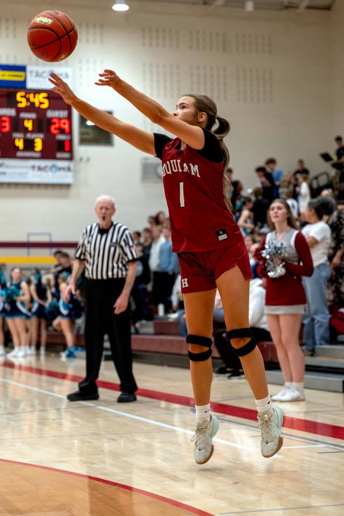 PHOTO BY FOREST WORGUM 
Hoquiams Avery Brodhead shoots a 3-pointer during a 47-37 loss to Cascade Christian in a 1A State Tournament opening-round game on Friday at Mount Tahoma High School in Tacoma.