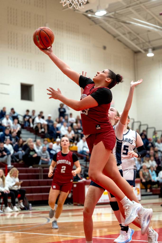 PHOTO BY FOREST WORGUM 
Hoquiams Aaliyah Kennedy attacks the rim during a 47-37 loss to Cascade Christian in a 1A State Tournament first-round game on Friday at Mount Tahoma High School in Tacoma.