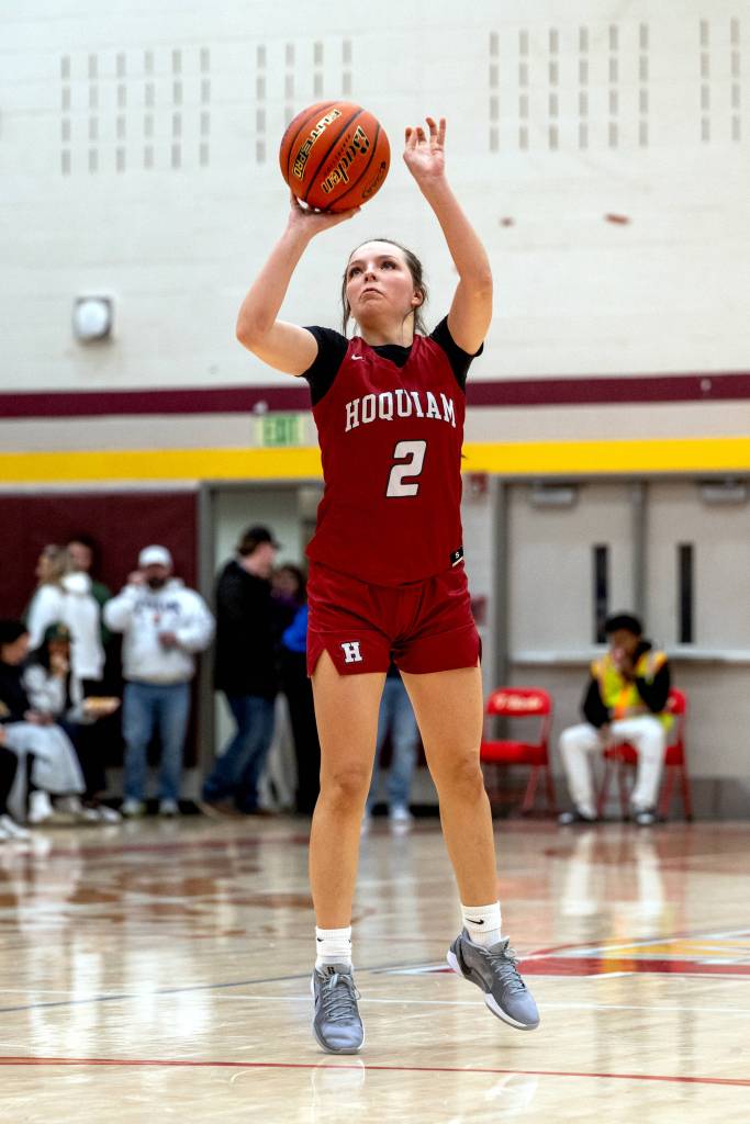 PHOTO BY FOREST WORGUM 
Hoquiam senior Lexi LaBounty puts up a shot during a 47-37 loss to Cascade Christian in a 1A State Tournament opening-round game on Friday at Mount Tahoma High School in Tacoma.