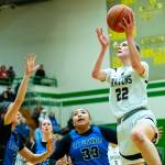 PHOTO BY MATT RUMBLES 
Raymond-South Bends Ava Baugher (22) shoots during a 50-40 win over La Conner in a 2B State Tournament first-round game on Saturday at Tumwater High School.
