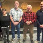 Jerry Knaak / The Daily World
From left: Grays Harbor County Commissioner Vickie Raines, Ocean City Drainage District Commissioners Michelle Wiley, Stan Sturgeon and Jon Schleiger, and consultant Scott Boettcher.