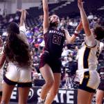 PHOTO BY HAILEY BLANCAS Montesanos Makena Blancas (21) puts up a shot during a 47-33 loss to Annie Wright in a 1A State Tournament Round of 12 game on Wednesday at the SunDome in Yakima.