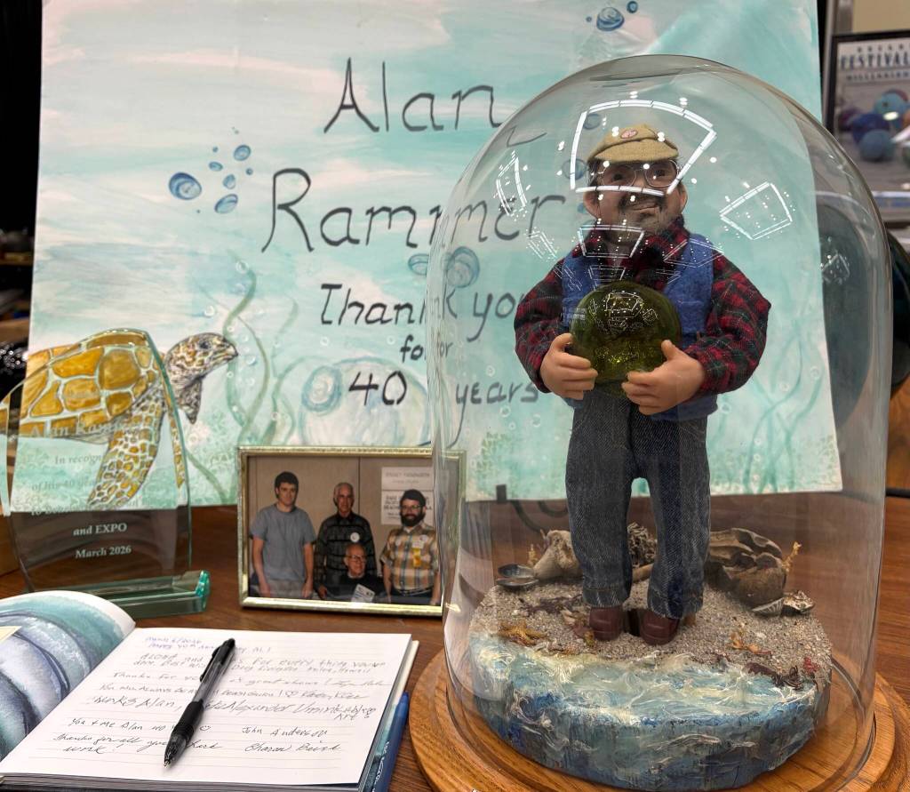 Jerry Knaak / The Daily World
Founder Alan Rammer was immortalized as he steps down from his duties with the Beachcombers and Glass Float Expo.