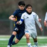 PHOTO BY FOREST WORGUM Aberdeens Gonzalo Barriors (left) defends against Elmas Luis Torres during the Bobcats 3-1 victory on Thursday at Stewart Field in Aberdeen.
