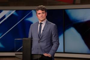 Amanda Cowan / The Columbian
Congressional candidate Joe Kent debates the issues with U.S. Rep. Marie Gluesenkamp Perez at KATU studios in Portland on Monday night, Oct. 7, 2024.