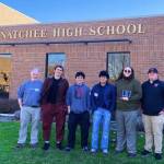 Ocosta Knowledge Bowl team
The Ocosta Knowledge Bowl team placed 6th in the 1B Division at the Washington Knowledge Bowl State competition, and the team consisted of (L-R) Coach Peter Gallo, Michael Priest, Salvador Medrano Aguayo, Angel Medrano Aguayo, Gray Bearden, and Assistant Coach Hunter Hatton.