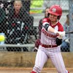 RYAN SPARKS | THE DAILY WORLD Hoquiams Mya Standstipher collects one of her teams two base hits during a 16-0 loss to Montesano on Monday at John Gable Park in Hoquiam.