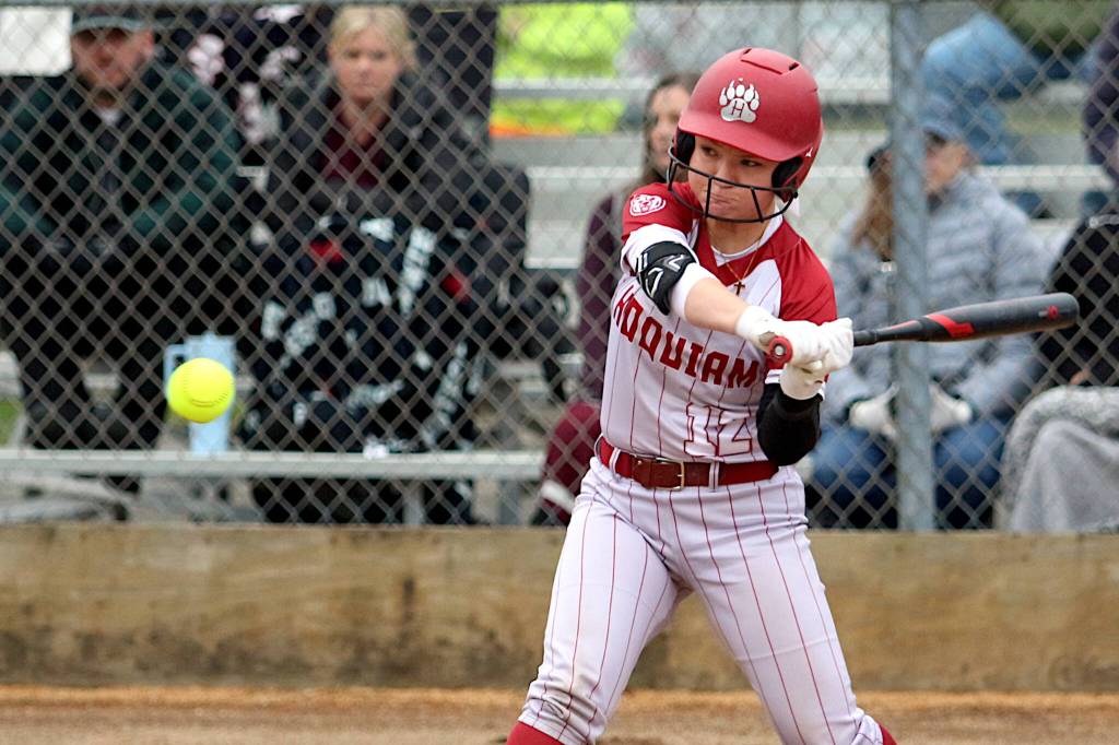 RYAN SPARKS | THE DAILY WORLD Hoquiams Mya Standstipher collects one of her teams two base hits during a 16-0 loss to Montesano on Monday at John Gable Park in Hoquiam.