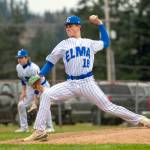 PHOTO BY FOREST WORGUM Elmas Troy Rupe allowed one earned run on three hits to earn the win in a 24-1 victory over Hoquiam in the first game of a doubleheader on Monday in Elma.