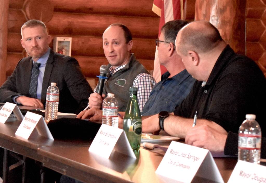 Montesano Mayor Tyler Trimble answers a question during the Greater Grays Harbor, Inc. Lunch with the Mayors.