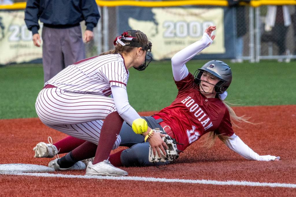 PHOTO BY FOREST WORGUM Hoquiams Rhonni Thompson slides in safely to third base during a 21-5 loss to Montesano on Thursday in Montesano.
