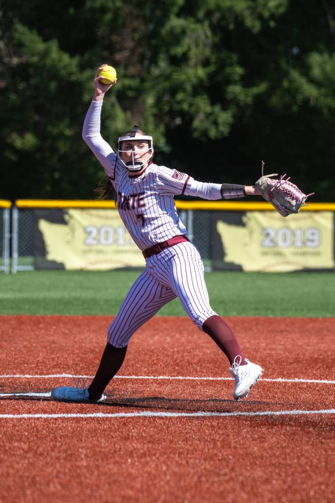 PHOTO BY FOREST WORGUM Montesano pitcher Violet Prince allowed two hits and struck out 19 in a 10-2 win over Cedar Park Christian on Friday at Montesano High School.