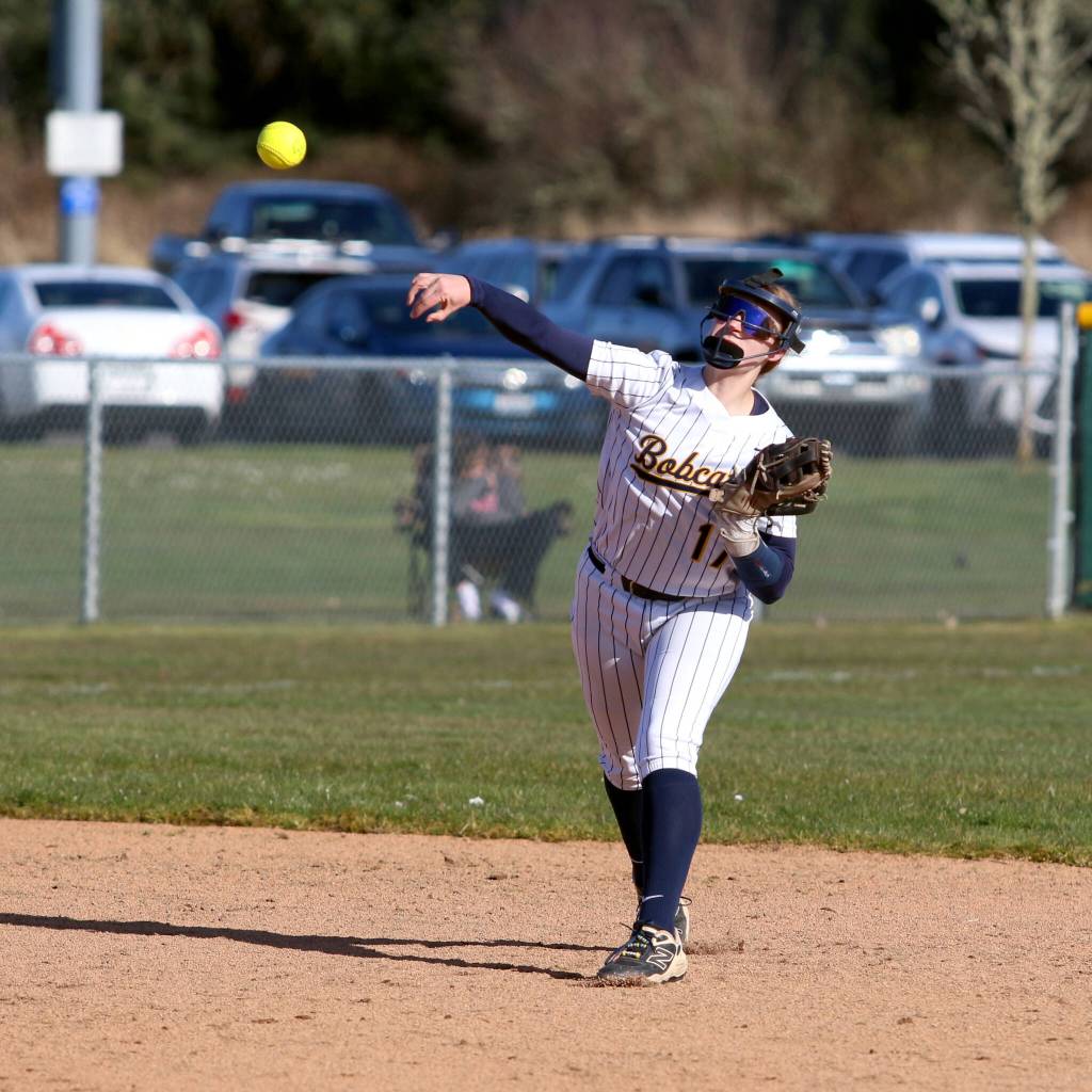 RYAN SPARKS / THE DAILY WORLD 
Aberdeen shortstop Ally Adams throws to first during an 8-5 win over W.F. West on Monday at the Bishop Athletic Complex in Aberdeen.