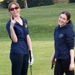 SUBMITTED PHOTO Aberdeens Alyssa Caskey (left) and Sveva Totaro pose for a photo after helping the Bobcats defeat Hoquiam 104-122 on Monday at the Highland Golf Course in Cosmopolis.