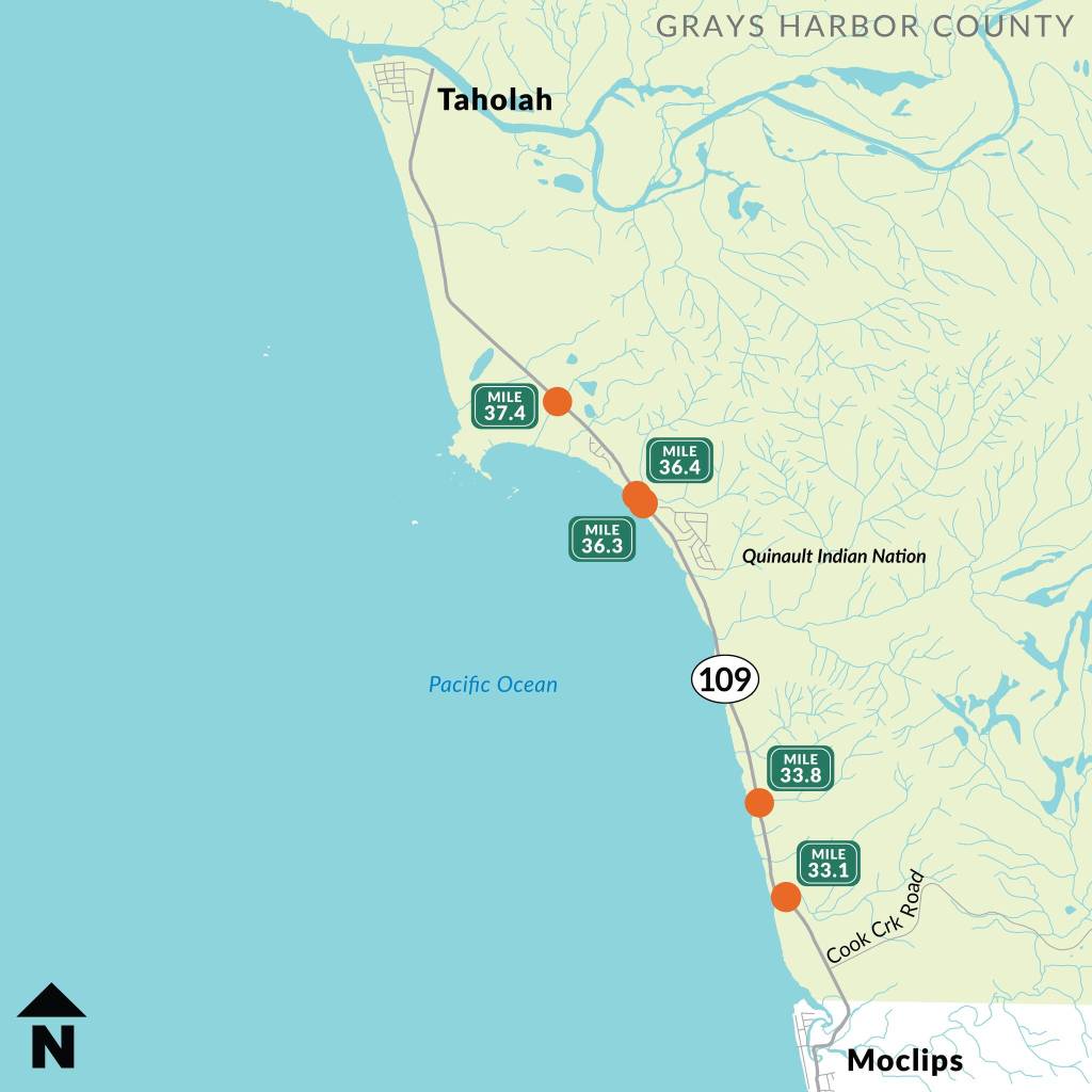 Construction brings one lane travel to SR 109 near Taholah