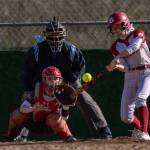 PHOTO BY FOREST WORGUM Hoquiams Lexi LaBounty (right) connects with a pitch during a 5-1 win over Tenino on Friday at John Gable Park in Hoquiam.