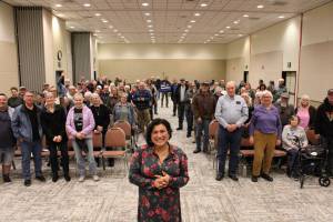 Provided by U.S. Rep Emily Randall
U.S. Rep. Emily Randall stands before the Ocean Shores audience on Friday.