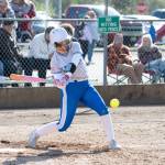 NICOLE SHANNON | MAIN FOCUS MEDIA Elmas Lynsee Bednarik connects with a pitch during a 6-0 win over Hoquiam on Thursday at John Gable Park in Hoquiam.