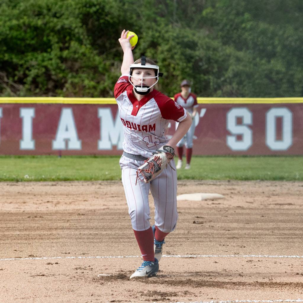 NICOLE SHANNON | MAIN FOCUS MEDIA Hoquiam starting pitcher Presley Wallin allowed two earned runs in a 6-0 loss to Elma on Thursday in Hoquiam.