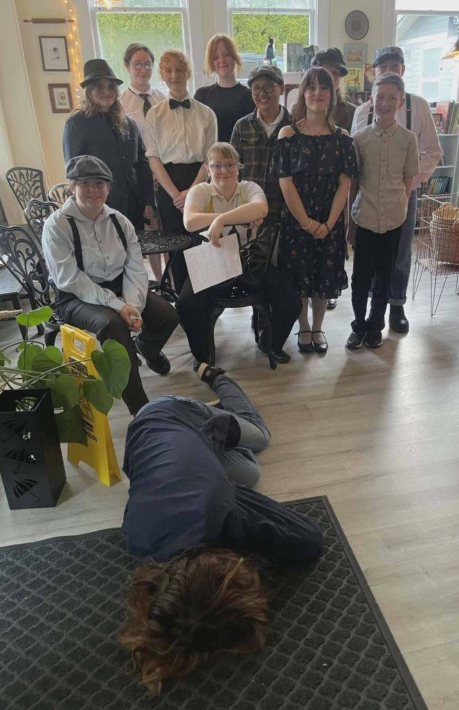 On April 15 at the Lemon Hill Café & Bookstore, the Montesano Drama Club (Molly Lakey, Raziah Sevenly, Gavin Vail, Andre Antiquiera, Brayden Brearty, Sharon Lund, Kylie Henderson, Koda Exendine, Kiana Brenton, Ruby Britton, Eliza Jones) presented the murder mystery An Irish Murder at Glas Manson. Lemon Hill Cafe & Bookstore