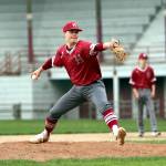 RYAN SPARKS | THE DAILY WORLD Hoquiam senior Joey Bozich throws a pitch during the second game of a doubleheader against Montesano on Monday at Olympic Stadium in Hoquiam.