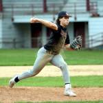 RYAN SPARKS | THE DAILY WORLD Montesanos Kolson Hendrickson throws a pitch during the second game of a doubleheader against Hoquiam on Monday at Olympic Stadium in Hoquiam.